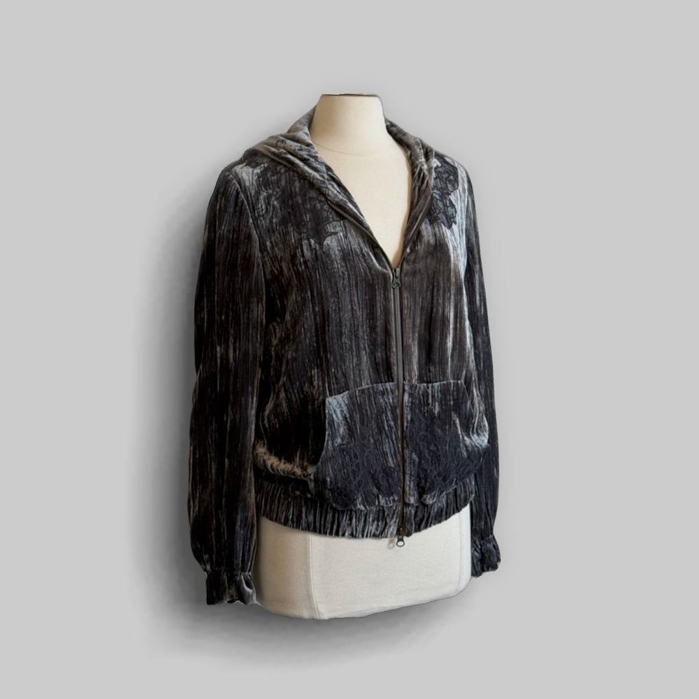 Moschino | Cheap & Chic Y2K Gray Velvet Lace Detail Hoodie | Size 12